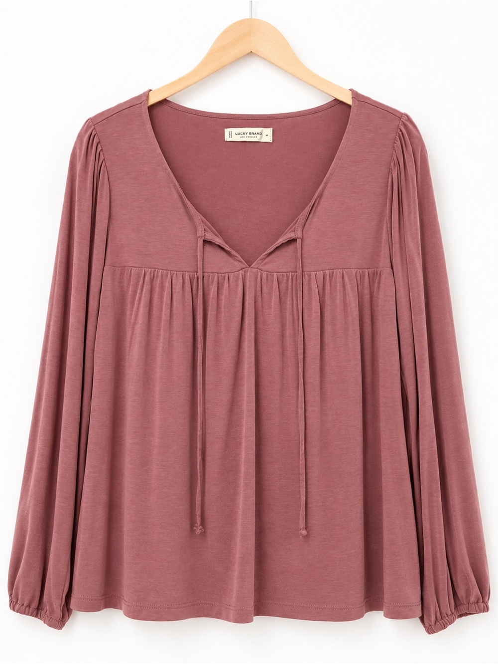 ✨ Lucky Brand Dusty Rose Pink Sandwash Tie Neck Blouse Size M ✨